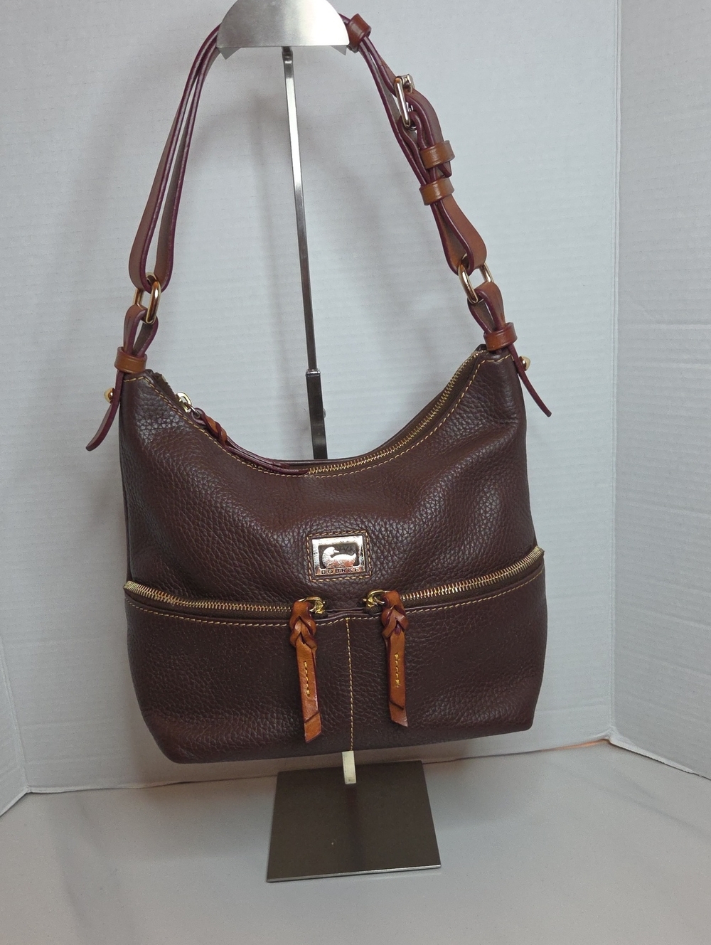 Dooney & Bourke Brown Leather Shoulder Bag with Tan Accents